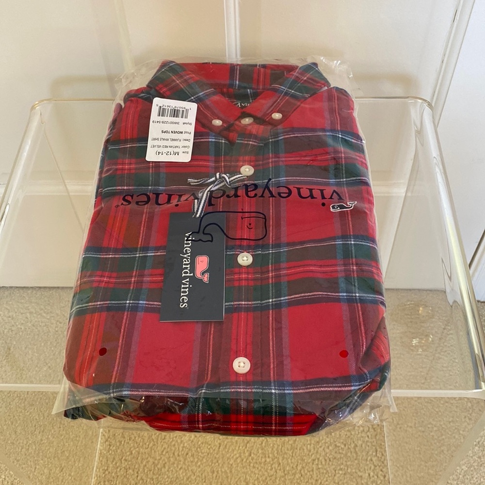 Vineyard Vines red tartan dress shirt - boys NWT size M